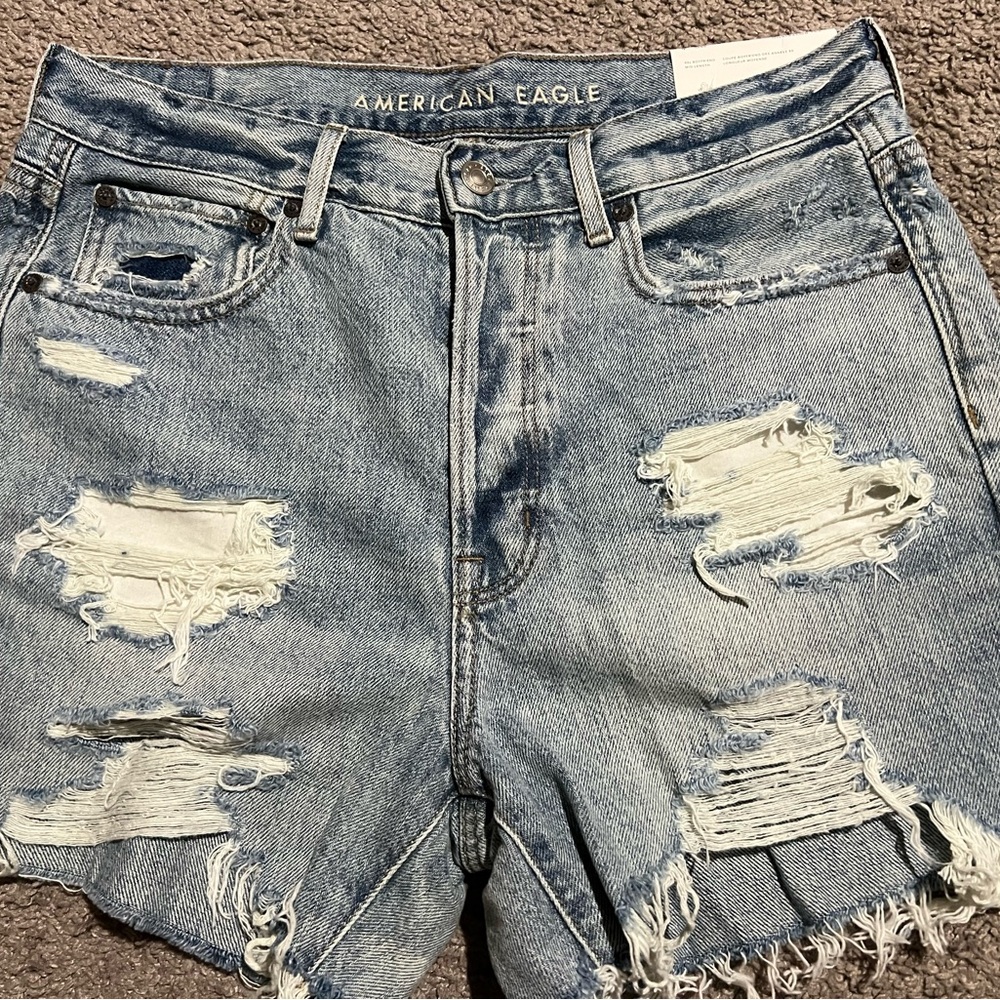 American Eagle Outfitters 90s Boyfriend Ripped Jean Shorts - Light Blue